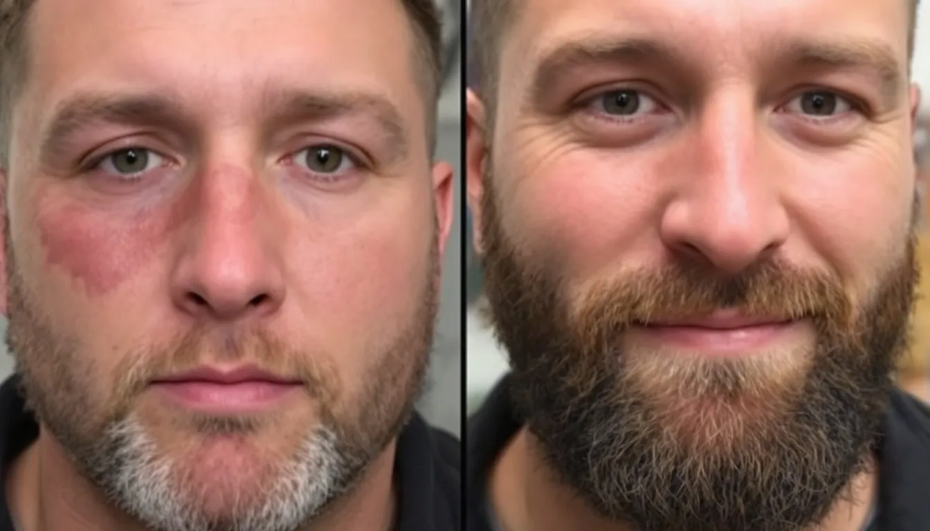 Risultati del trapianto di barba prima e dopo.