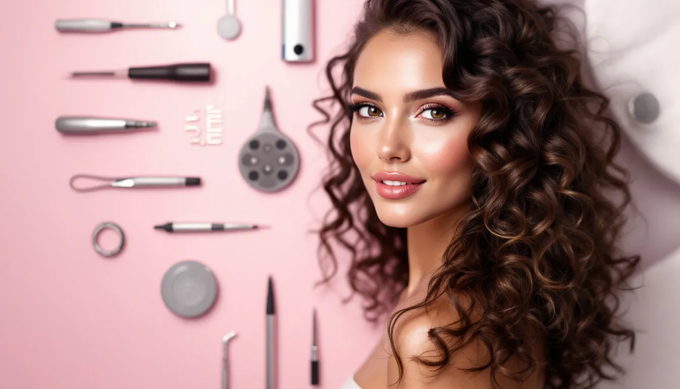 Diversi strumenti utilizzati per il trapianto di capelli femminile.