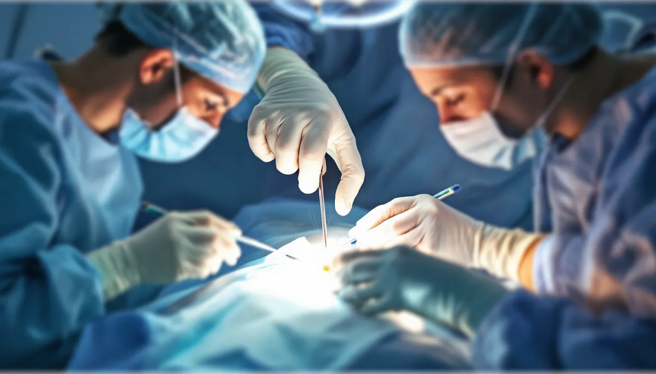 Un'immagine che mostra un chirurgo mentre esegue una rinoplastica senza tamponi in sala operatoria.